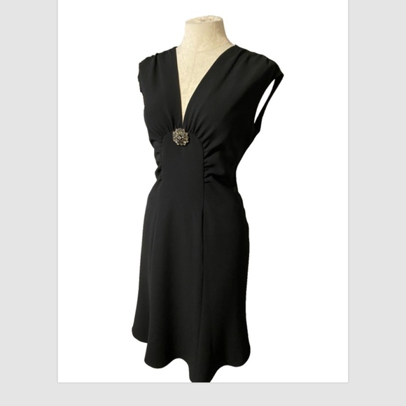 Anne Klein Dress Black 10 V Neck A Line Career Party Wedding NWT NEW $295 - Picture 3 of 12